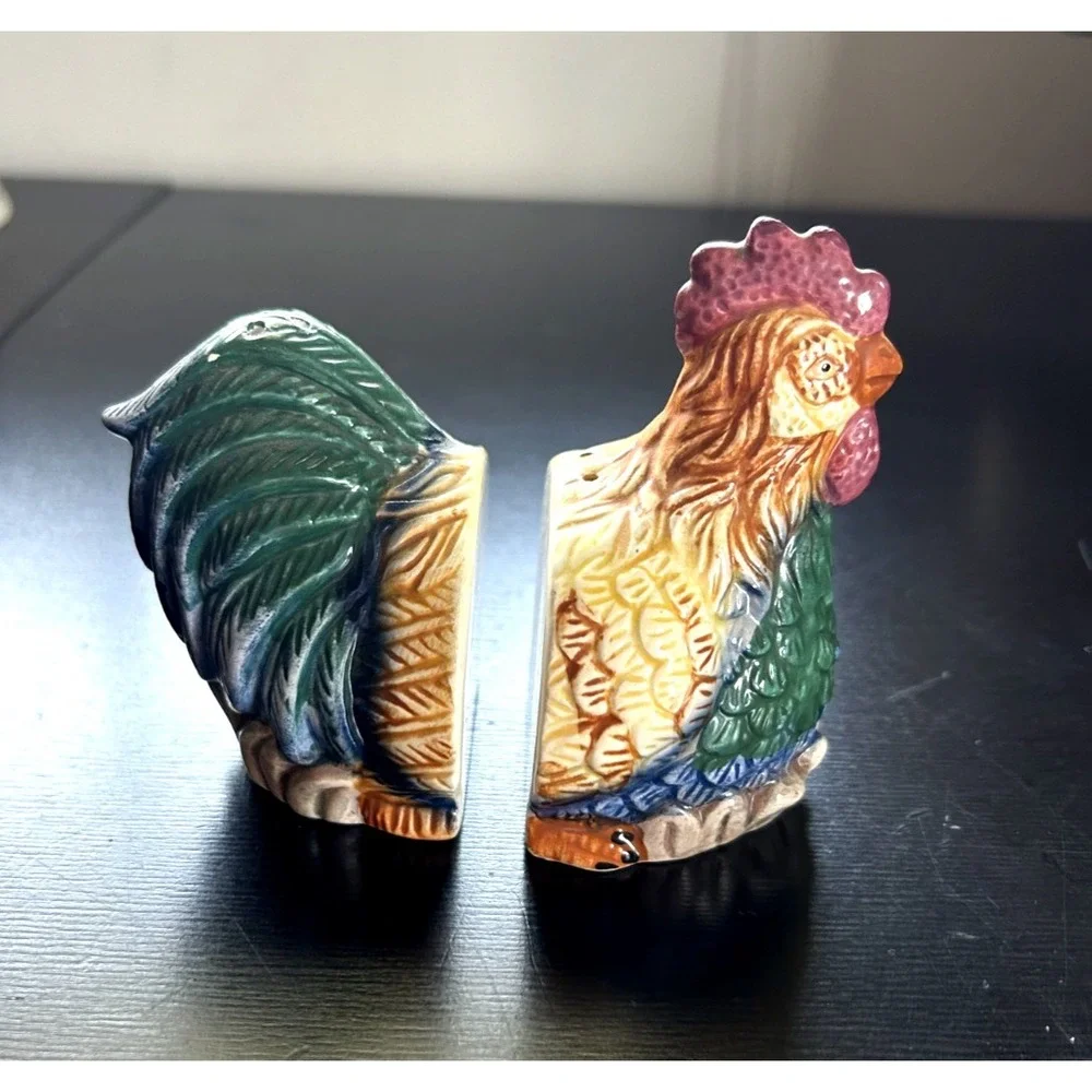 Vintage Rooster Salt Pepper Shakers Farmhouse Cottagecore Cracker Barrel